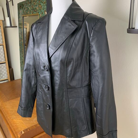 Vintage East 5th Petite Size PXL Women's Leather Jacket Black Button Front - Picture 1 of 10